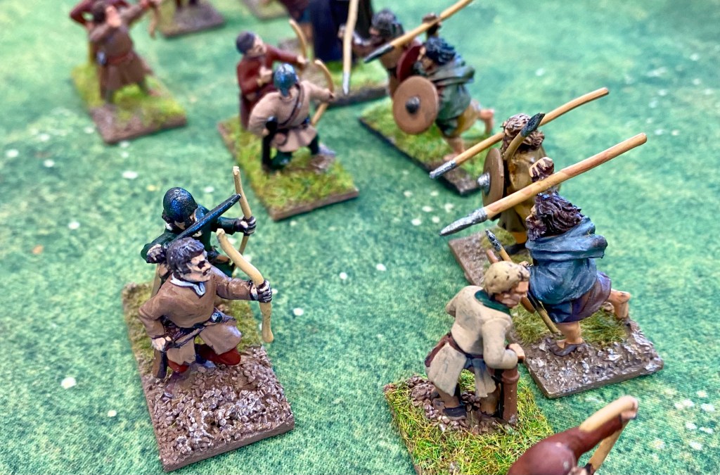 Welsh javelinmen closing down the Norman bowmen. 