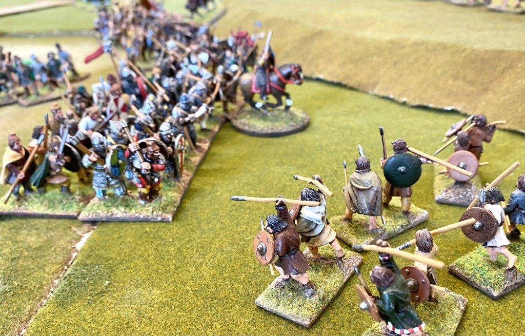 Welsh light troops skirmish with the advancing Saxons. 