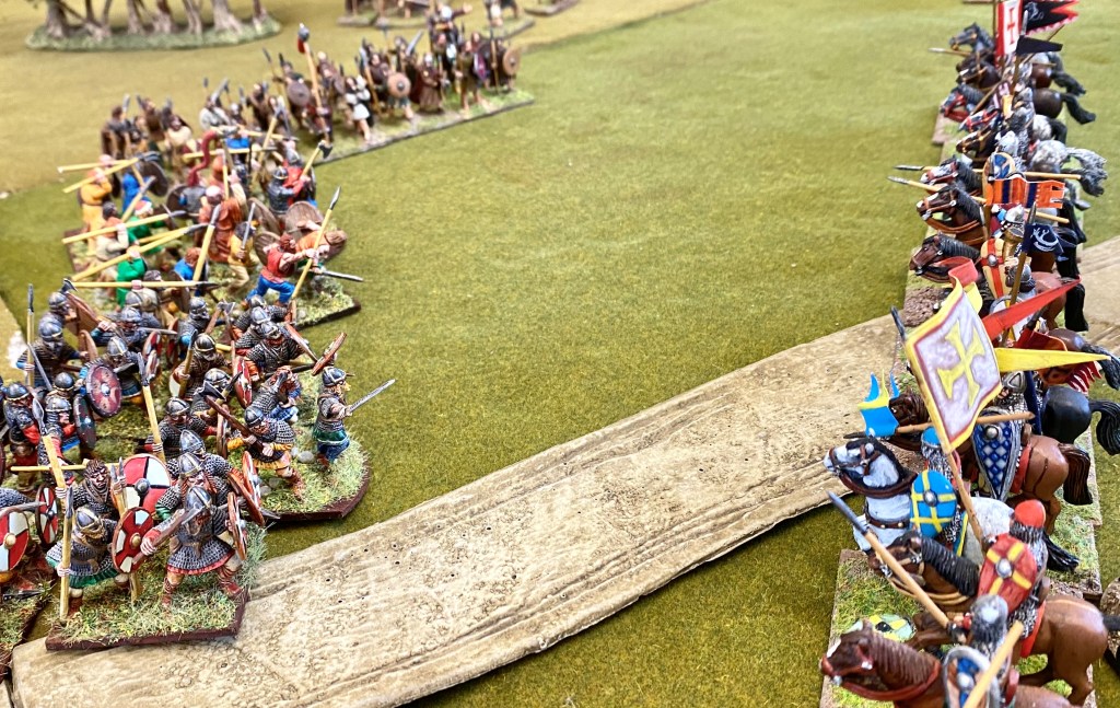 The battle lines face one another.