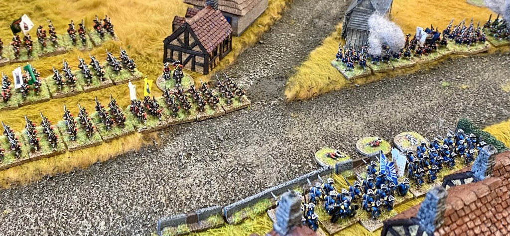 Despite heavy casualties, the French troops in the village stubbornly hold on and manage to silence the enemy light artillery that had been drawn up in front of the village.